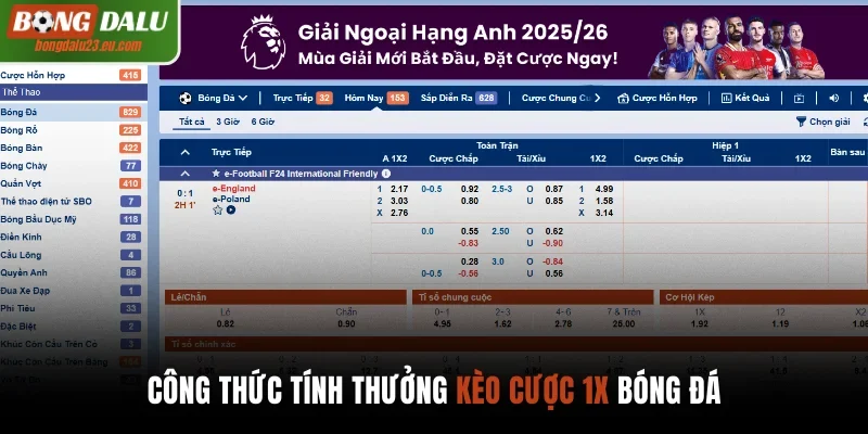 Công thức tính thưởng kèo cược 1X bóng đá